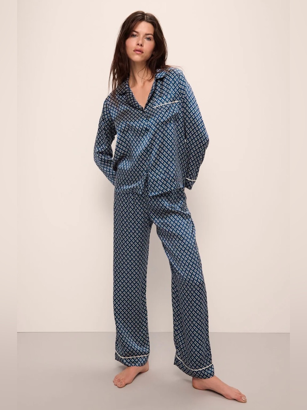 Inez Washable Silk Printed Long PJ Set